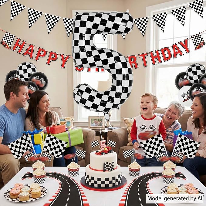 40 Inch Checkered Number 5 Balloon, Large Foil Black and White Number Balloon - Image 6