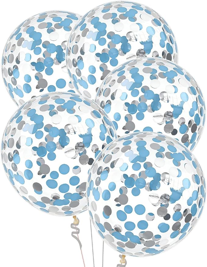 VHUWE Light Blue Silver Confetti Balloons 25 Pcs, 12 Inch Thickened Clear Latex - Image 3
