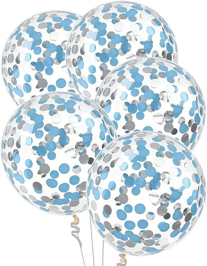 VHUWE Light Blue Silver Confetti Balloons 25 Pcs, 12 Inch Thickened Clear Latex - Image 3
