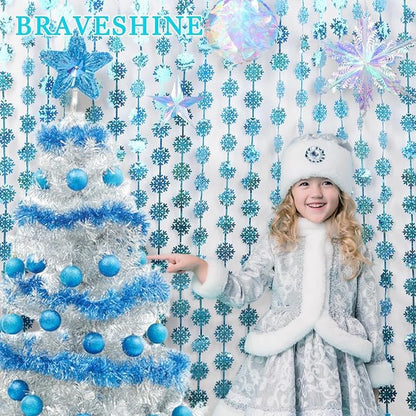BRAVESHINE Blue Hanging Foil Fringe Snow Flakes Party Snowflake Backdrop | 2 - Image 4