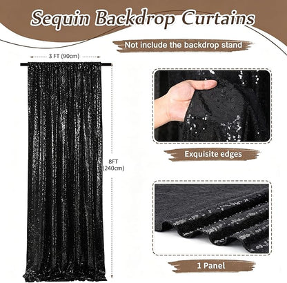 Black Sequin Backdrop Curtains-1 Panel 3FTx8FT Black Backdrop - Image 4