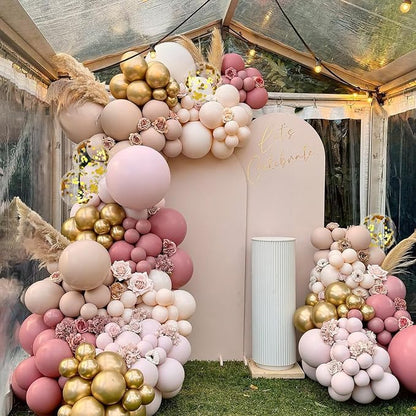 Blush Beige Balloons, Dusty Pink Nude Balloon Metallic Gold Confetti Balloon - Image 5