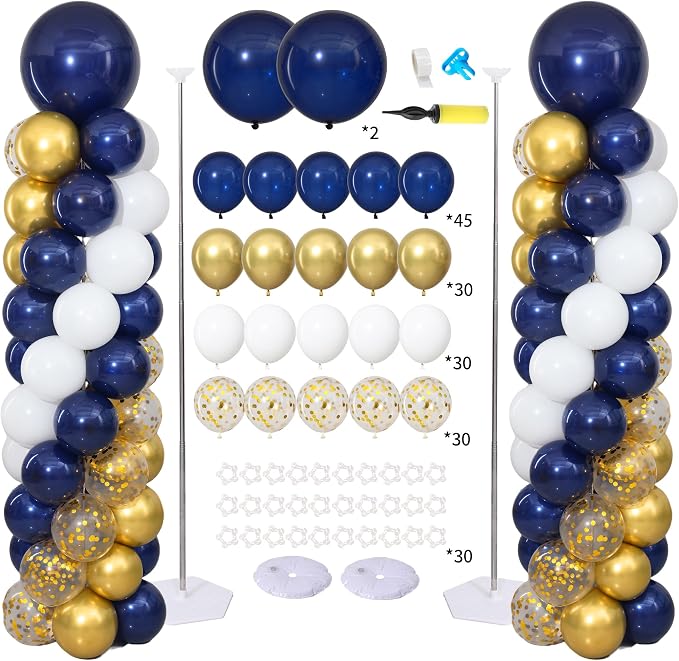 Navy Blue and Gold Balloon Column Stand Kit Set of 2 by ZyloonDecoration