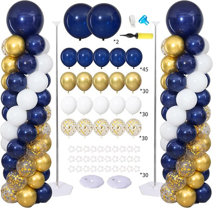 Navy Blue and Gold Balloon Column Stand Kit Set of 2 by ZyloonDecoration