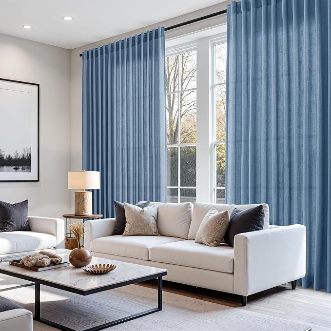 Stone Blue Linen Curtains 96 Inches Long - Image 7