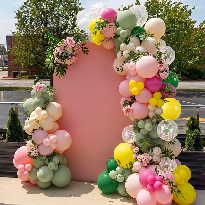Hawaiian Balloons, Tropical Balloons Green Pink White Yellow Balloon Confetti - Image 4