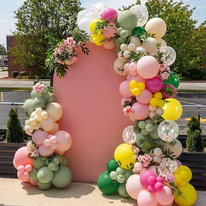 Hawaiian Balloons, Tropical Balloons Green Pink White Yellow Balloon Confetti - Image 4