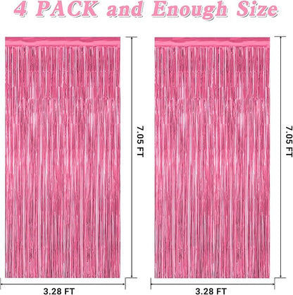 4 Pack Birthday Decorations, 3.28 FT x 7.05 FT Pink Backdrop, Metallic Happy - Image 2