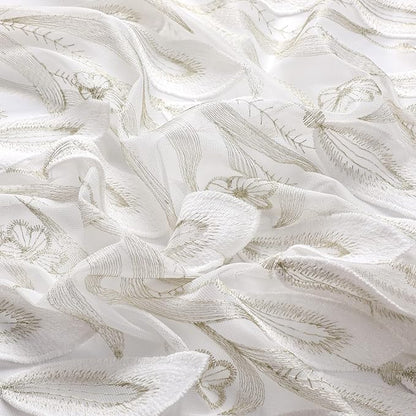 White Sheer Voile Curtains White Embossed Drip 54Wx84L Inch | Light Filtering - Image 7
