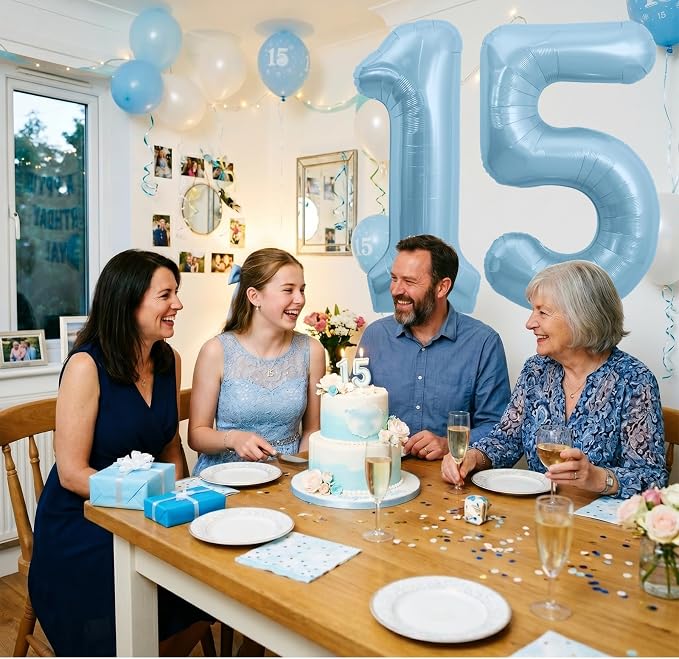 TONIFUL 40 Inch Pastel Blue Number 15 Foil Balloons Large Mylar Foil Digital 15 - Image 6