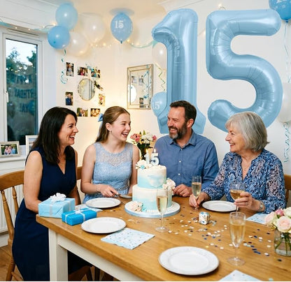 TONIFUL 40 Inch Pastel Blue Number 15 Foil Balloons Large Mylar Foil Digital 15 - Image 6