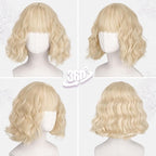 BARSDAR Light Blonde Short Wavy Wig with Bangs - Short Wavy Blonde Wigs for Women - Soft Synthetic Textured Curly French Bob Wig with Bangs Natural Looking Face-Framing Daily Party Halloween