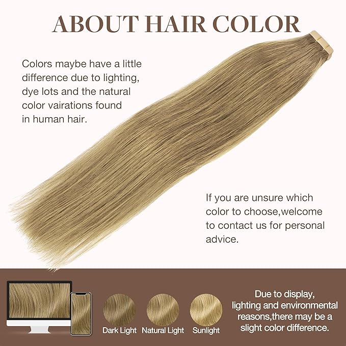 GOO GOO Tape in Hair Extensions Human Hair, 7 Bronde, 26inch 120g 40pcs, Skin Weft Seamless Invisible, Silky Straight with Thick Ends, Remy Human Hair