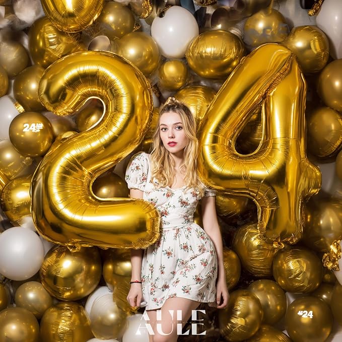 AULE 40 Inch Gold 24 Balloon Number Foil 0-9 Birthday Big Numbers | Birthday - Image 2