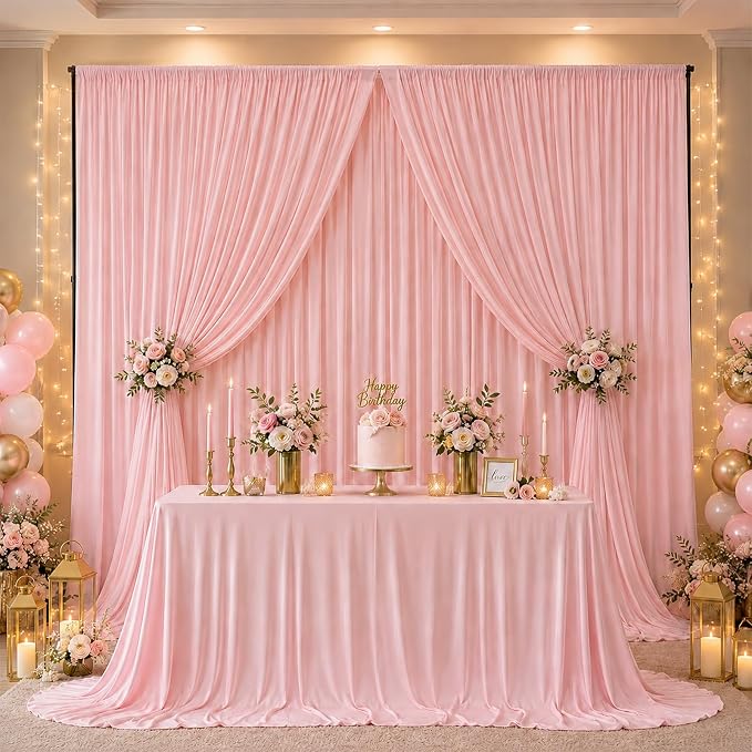 ESGOTBME 10x10ft Wrinkle Free Blush Pink Backdrop Curtain - Image 2