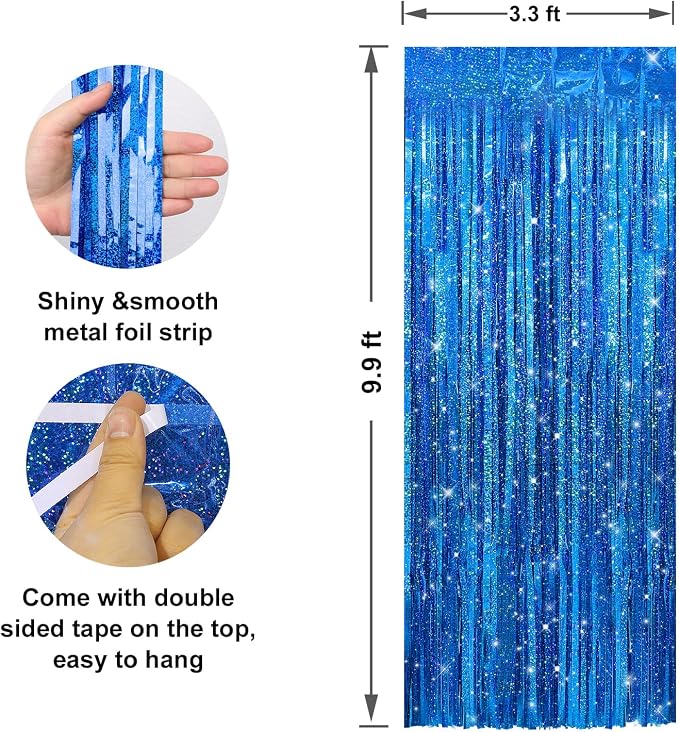 Crosize 2 Pack Laser Royal Blue Party Streamers Backdrop, 3.3 x 9.9 ft | Tinsel - Image 2