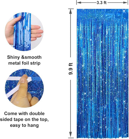 Crosize 2 Pack Laser Royal Blue Party Streamers Backdrop, 3.3 x 9.9 ft | Tinsel - Image 2