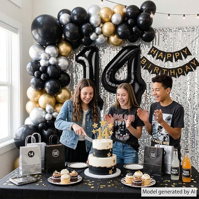 Black Number 14 Balloon 40 Inch, Foil Numeral - Image 2