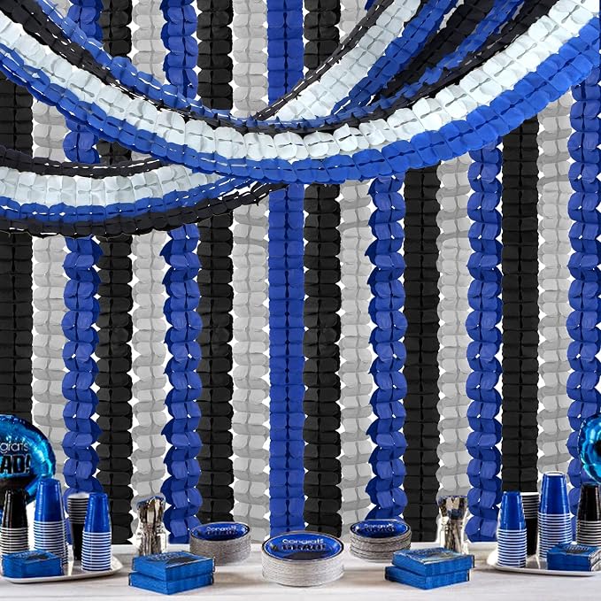 Navy-Blue Black-Silver Party-Decorations Streamers Garland - 157Ft Graduation - Image 6