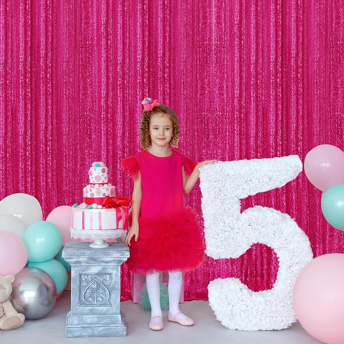 4×8FT-2PCS Fuchsia Sequin Backdrop Curtains Panels, Photography Backdrop - Image 9
