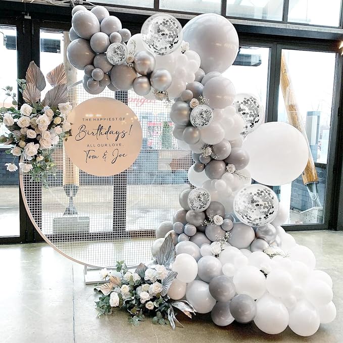 Silver White and Grey Balloon Arch Kit Ideal - Image 2