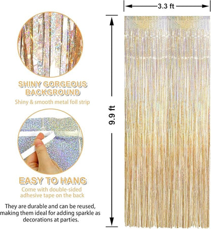 3 Pack 3.3 x 9.9 ft Holographic Champagne Gold Streamers Party Decorations | - Image 2