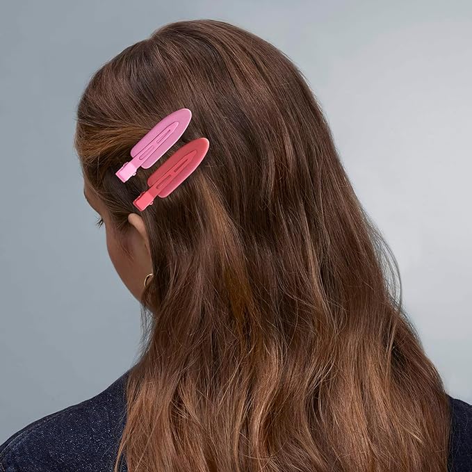 10 Pcs Creaseless No Crease No Bend Flat Hair Clips For Styling Non Slip Makeup Clips For Women Salon Hairstyle, Pink Rose Red