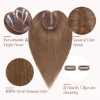 Hairro 100% Human Hair Topper No Bangs, Real Clip in Hair Hairpieces for Women, 3.94x4.72" Silk Base for Thinning Receding High Hairline, 12 Inch Mocha Brown Side Part