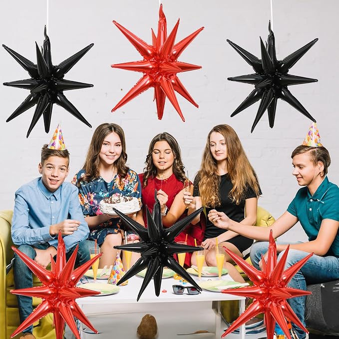 HILAVO 6PCS Black Red Star Balloons, 22Inch Large Star Balloon Foil Balloons - Image 5