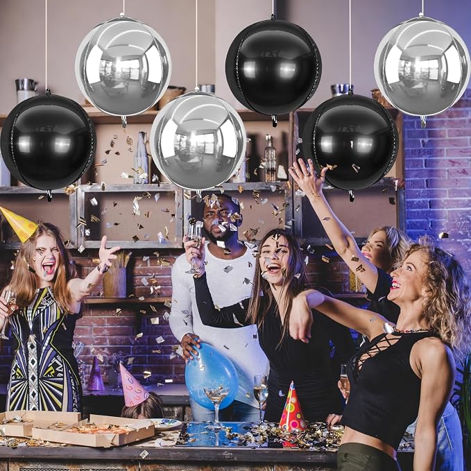 6Pcs Silver Black Round Foil Balloons, Giant 4D Round Ball Balloon, 22 Inch - Image 6