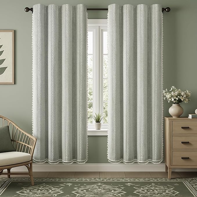 Sage Green Boho Blackout Curtains 90 Inch 2 Panels by Unknown
