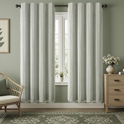 Sage Green Boho Blackout Curtains 90 Inch 2 Panels by Unknown