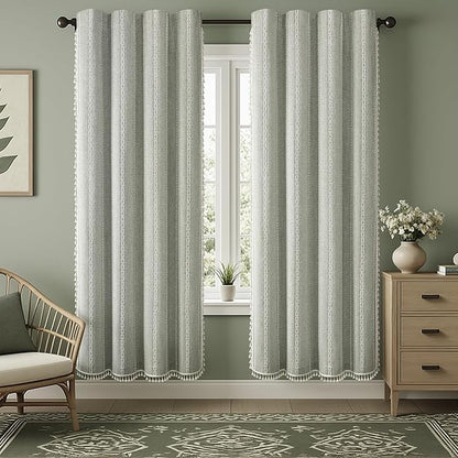 Sage Green Boho Blackout Curtains 84 Inch 2 Panels - Image 2