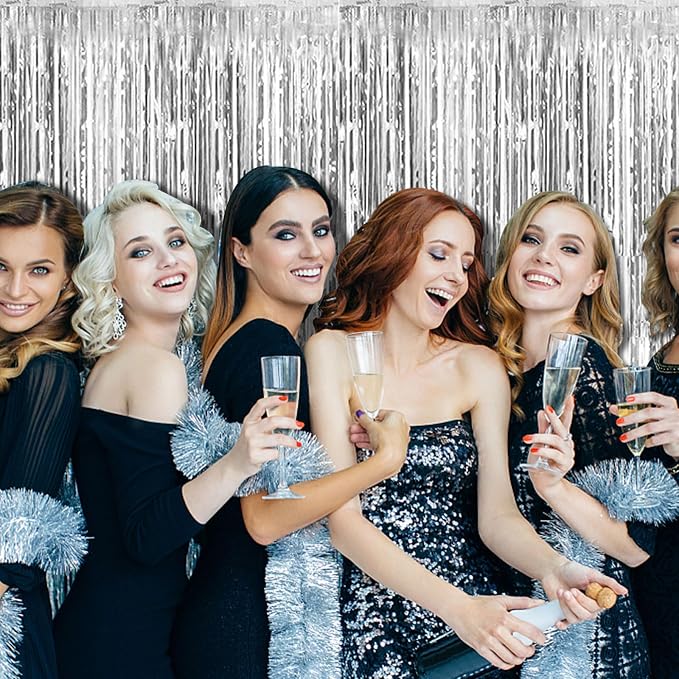 10 Pack Silver Backdrop Curtain Party Decorations Foil Fringe Backdrop Silver - Image 2