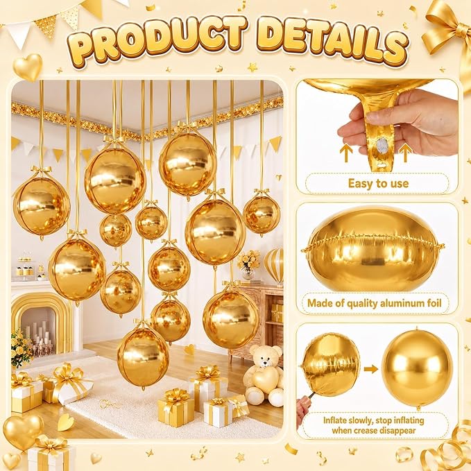 Gold Round Foil Balloons, Hanging Ceiling Balloons - Image 9
