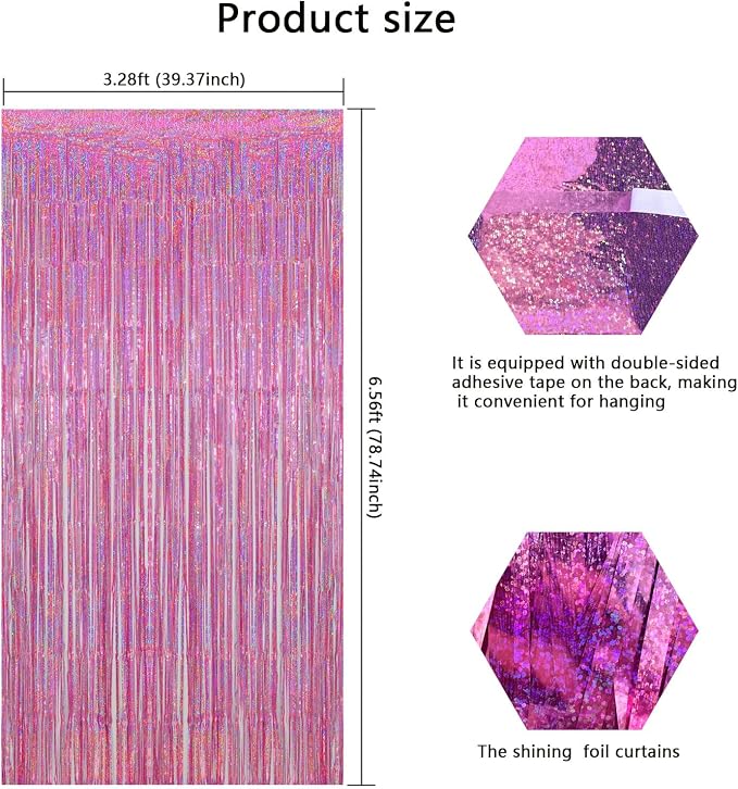 Pink Foil Fringe Curtains Party Decorations, 3.28x6.56ft Sparkling Streamer - Image 4