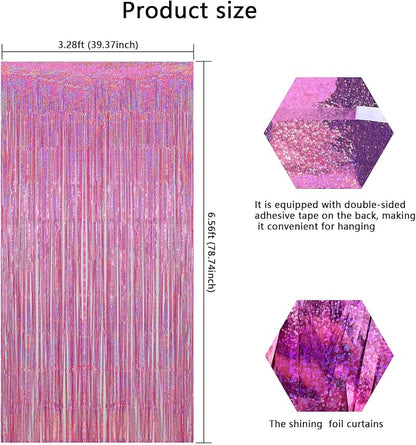 Pink Foil Fringe Curtains Party Decorations, 3.28x6.56ft Sparkling Streamer - Image 4
