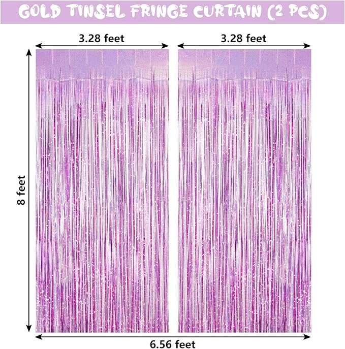 Light Purple Fringe Curtain Backdrop, 2 Pack Tinsel Foil Fringe Curtains Party - Image 3