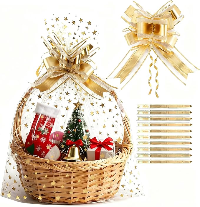 COQOFA 20 Pieces Large Cello/Cellophane Bags, 16x24 Inches Clear Basket Gift by COQOFA