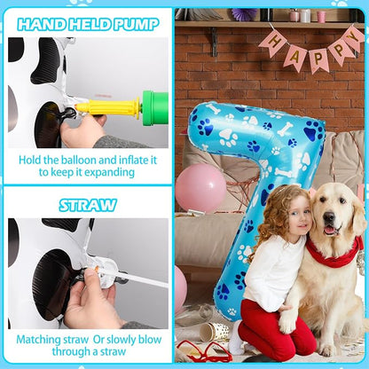 40 Inch Blue Dog Paw Birthday Balloons, Number 7 Balloons - Image 4