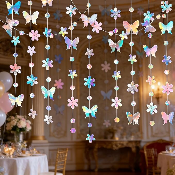 6 Pack Each 13Ft Iridescent Butterfly Garland Holographic Banner | Double Side - Image 6