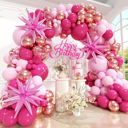 147pcs Pink Balloons Arch Kit, Hot Pink Rose Gold Balloons Shades of Pink by Unknown