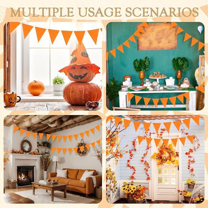 HESTYA 42 Pieces Pennant Banner Flags Orange String Hanging Fabric Hanging - Image 5