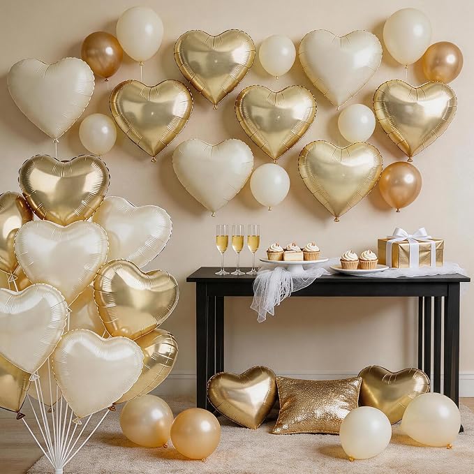 Sand White Gold Heart Balloons, 18Inch Light Gold Helium Balloon - Image 3