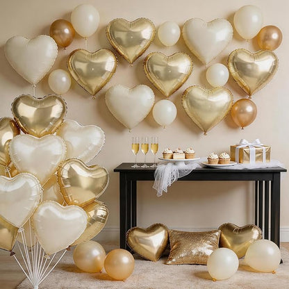 Sand White Gold Heart Balloons, 18Inch Light Gold Helium Balloon - Image 3