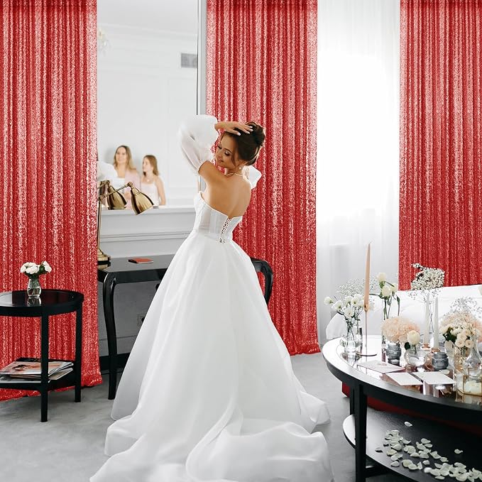 2×8FT-6PCS Red Sequin Backdrop Curtains Panels, Photography Backdrop Glitter - Image 5