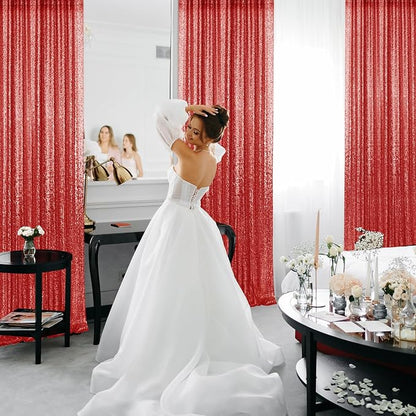 2×8FT-6PCS Red Sequin Backdrop Curtains Panels, Photography Backdrop Glitter - Image 5