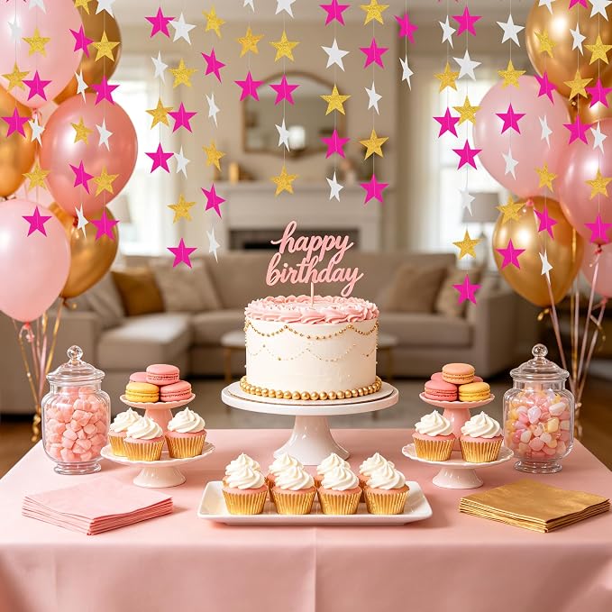 BEISHIDA Pink and Gold Paper Star Garland Decor Twinkle Star Banner Backdrop - Image 6