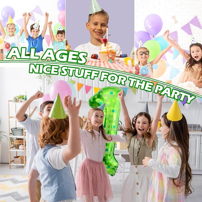 40 Inch Giant Green Pixel Miner Theme Number Balloons 40 Inch Foil Party - Image 5