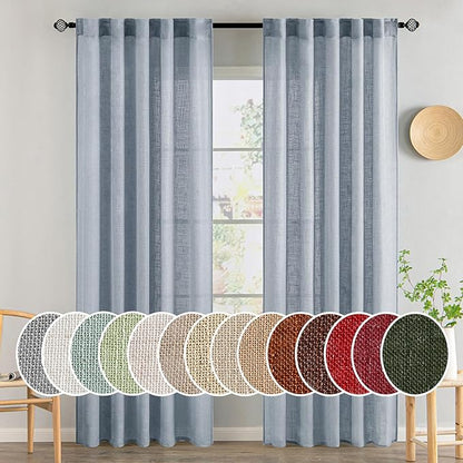 MIULEE Chambray Blue Linen Curtains 52x84 Inch Long by MIULEE